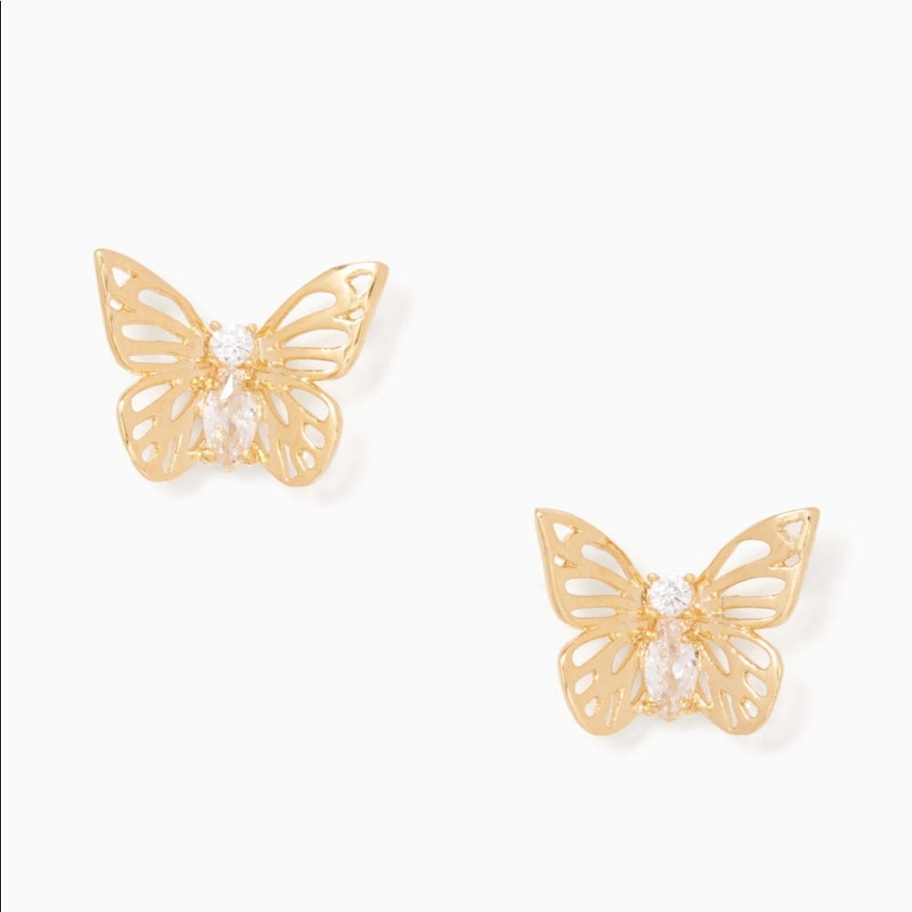 New Kate Spade Gold Tone Social Butterfly Stud Earrings